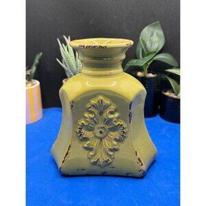 Vintage Ceramic Vase Distressed Floral Embossed Design Decorative Accent